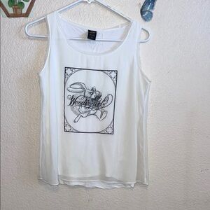 White Sleeveless Tank Top with Graphic Design